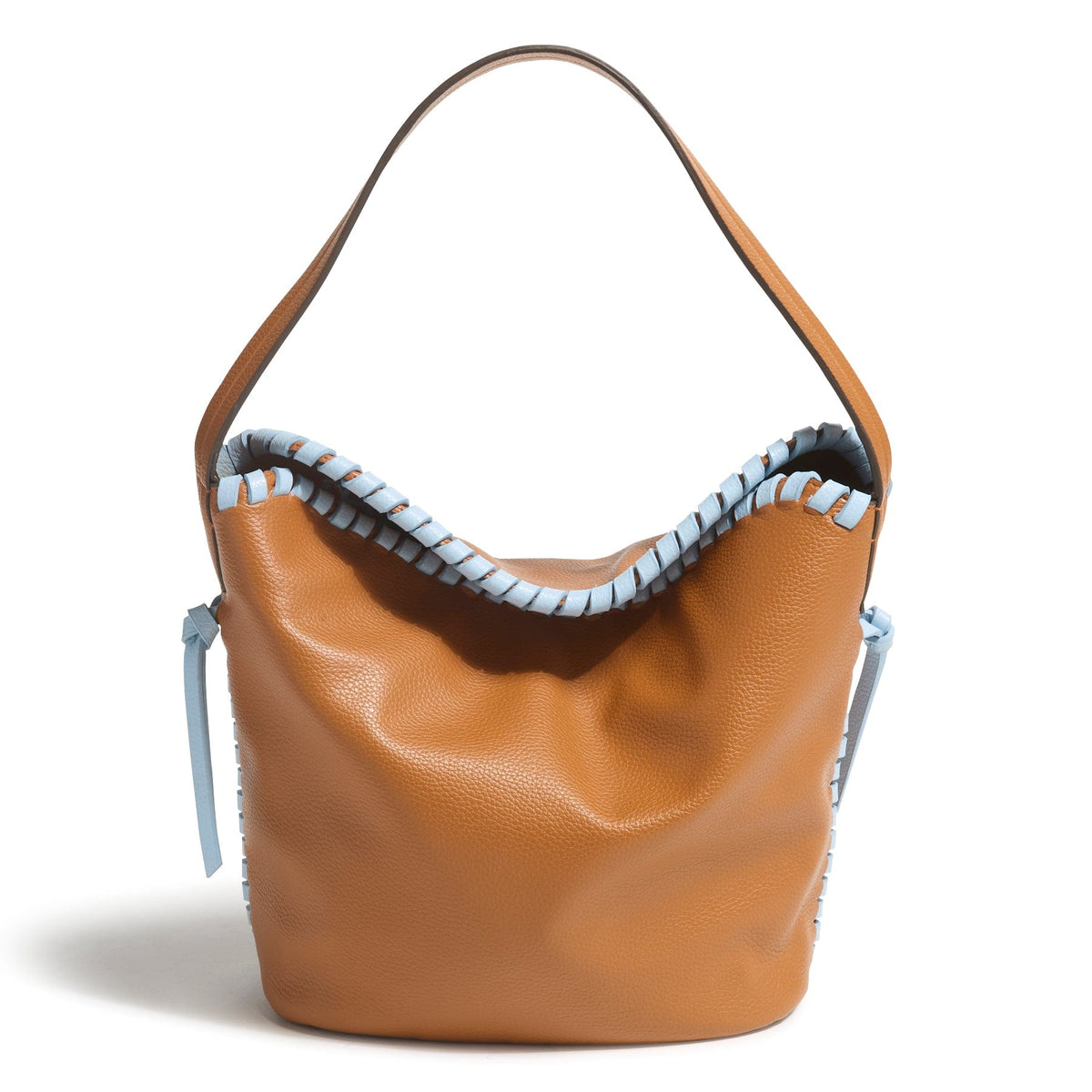 Outlet Slouchy Bucket Shoulder Bag-Roasted Pecan and Cerulean-Image 1-Vera Bradley
