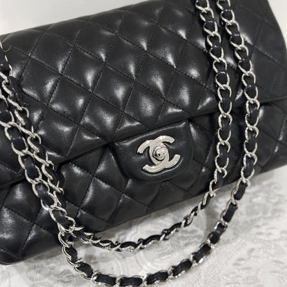 Chanel Lambskin Class Flap 25 （黑銀）