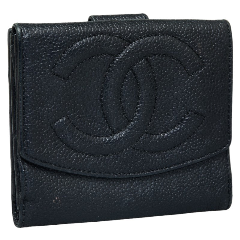 Chanel Coco Double Fed Wallet Compact Wallet Black Leather  Chanel