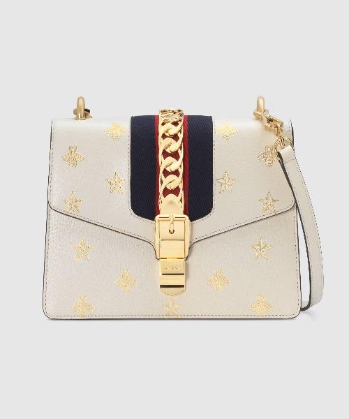 Gucci Sylvie Bee Star Small Shoulder Bag White