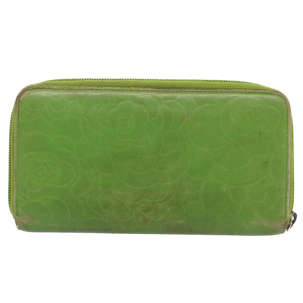 Chanel Camelia Long Wallet Leather Green CC Auth