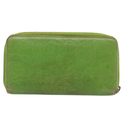 Chanel Camelia Long Wallet Leather Green CC Auth