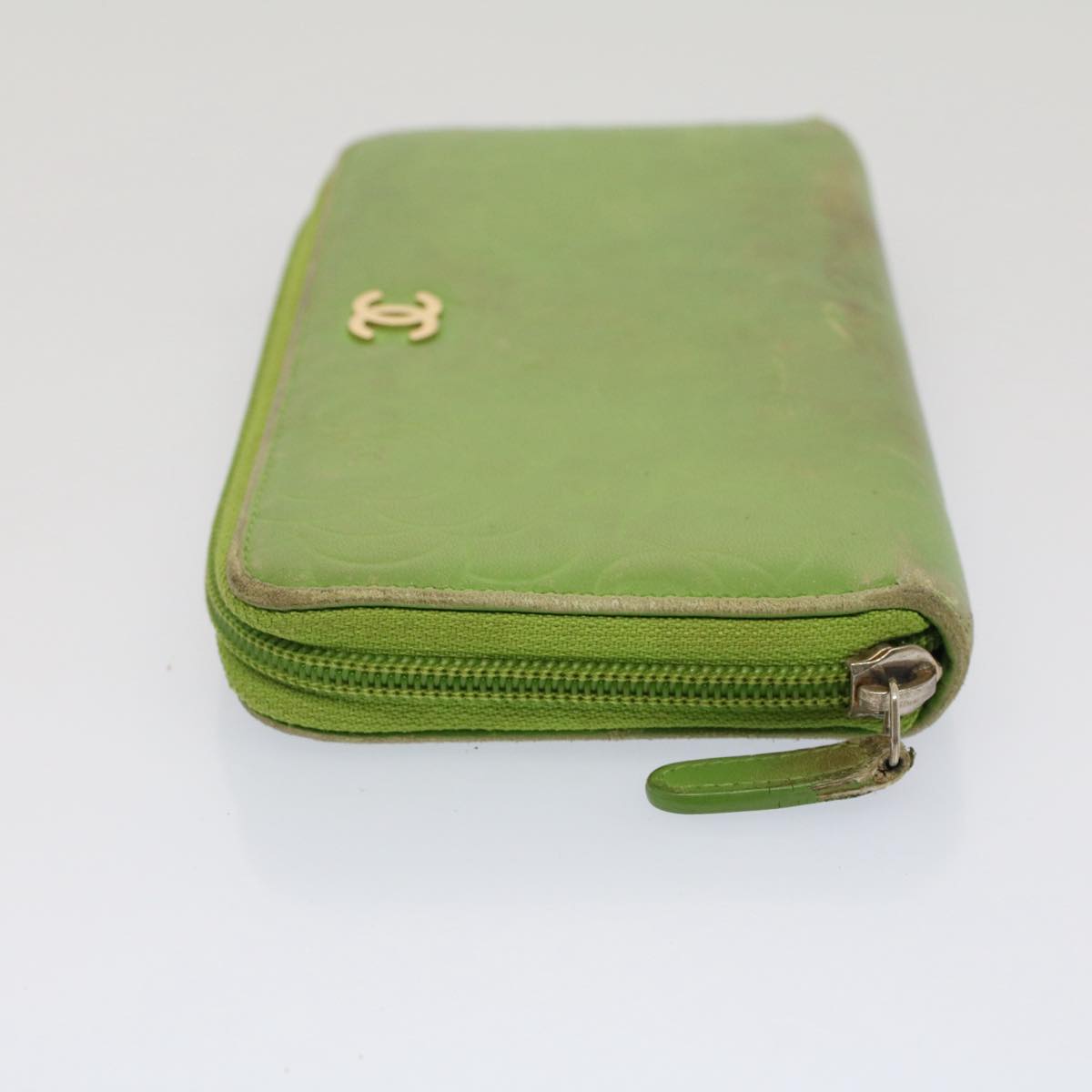 Chanel Camelia Long Wallet Leather Green CC Auth