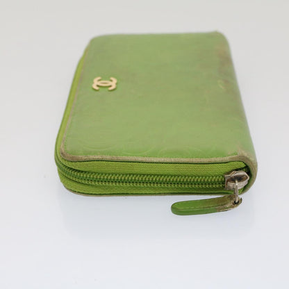 Chanel Camelia Long Wallet Leather Green CC Auth