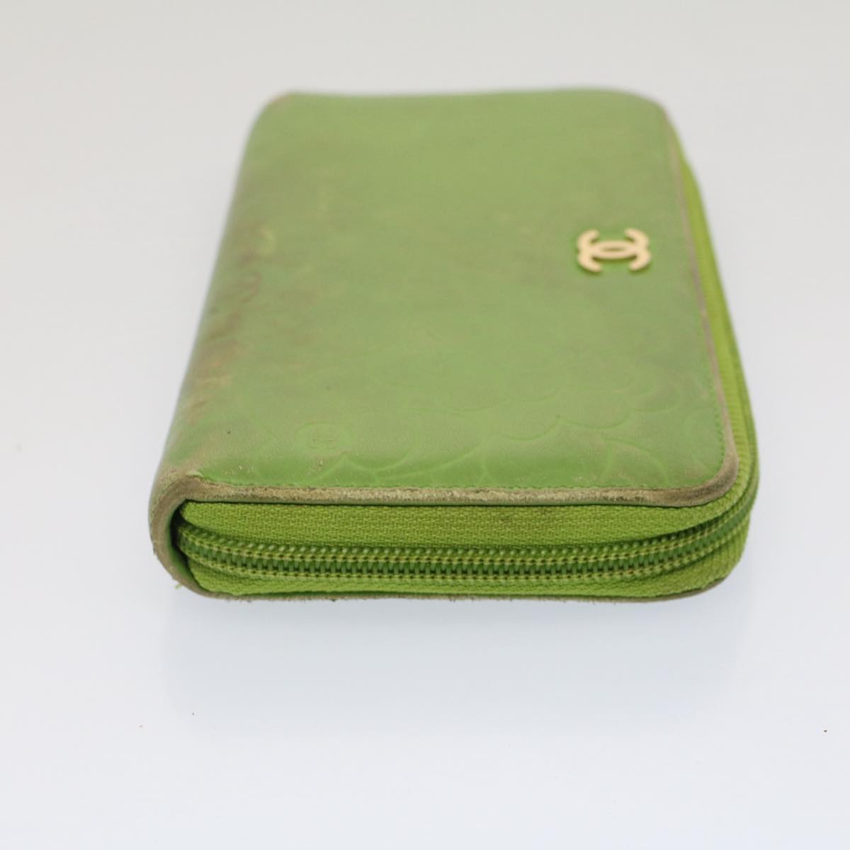 Chanel Camelia Long Wallet Leather Green CC Auth