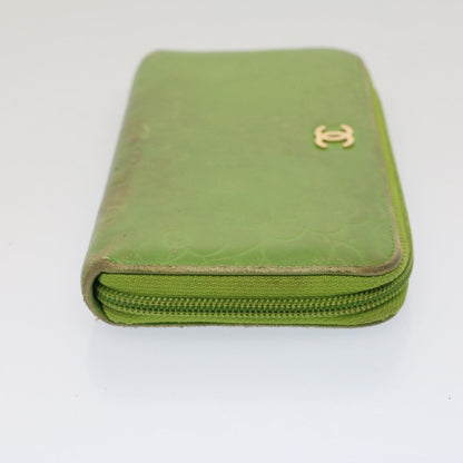 Chanel Camelia Long Wallet Leather Green CC Auth