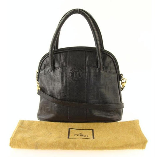 Fendi Black Zucca Print Embossed Leather Two Way Satchel with Removable Strap