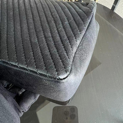 Seasonal Herringbone Medium Flap in Black Distressed Calfskin Aged Golden Hardware Series 21