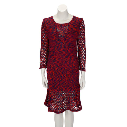 Chanel Red & Blue Cotton Crochet Four Pocket L/S Dress FR 40