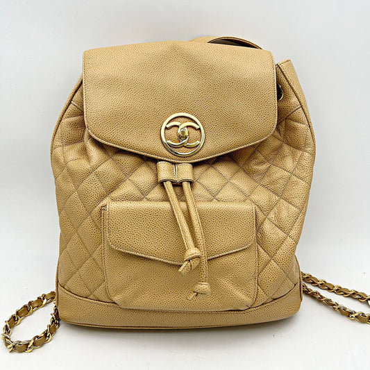 Chanel Beige Caviar Leather Backpack Chanel ch66270ww