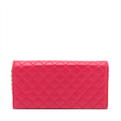 Chanel Lambskin  Chain Wallet Red Silver G