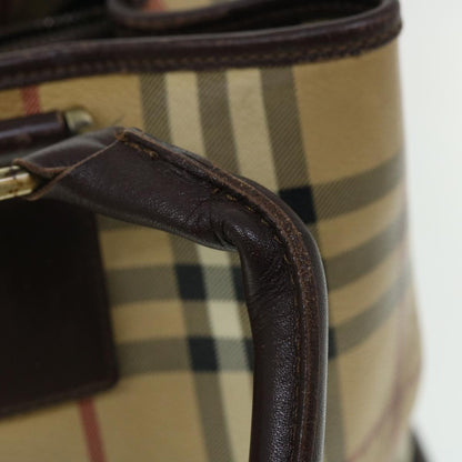 Burberry Nova Check Tote Bag PVC Leather Beige Brown Auth 52765