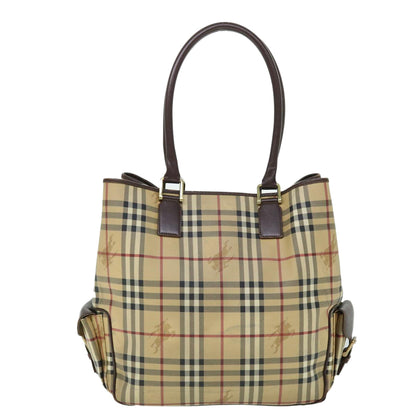 Burberry Nova Check Tote Bag PVC Leather Beige Brown Auth 52765