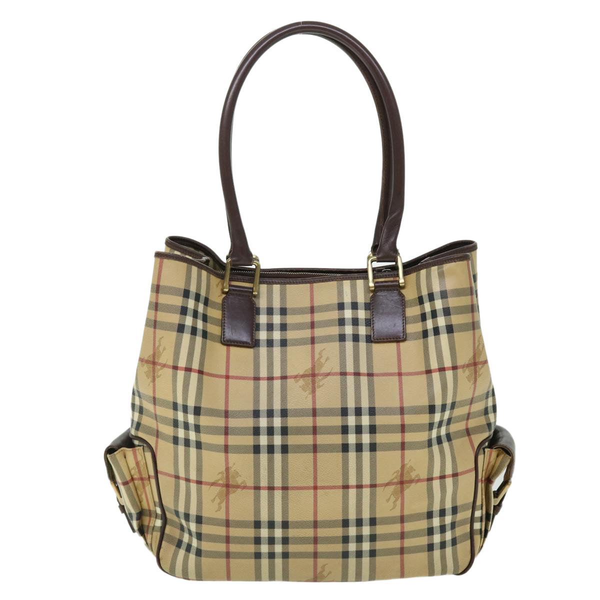 Burberry Nova Check Tote Bag PVC Leather Beige Brown Auth 52765