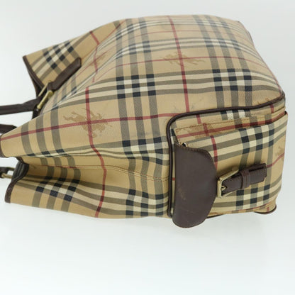 Burberry Nova Check Tote Bag PVC Leather Beige Brown Auth 52765