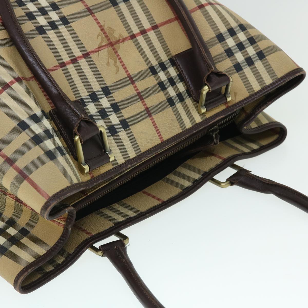Burberry Nova Check Tote Bag PVC Leather Beige Brown Auth 52765