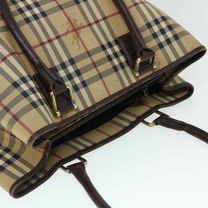 Burberry Nova Check Tote Bag PVC Leather Beige Brown Auth 52765