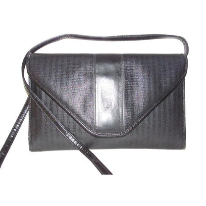 Fendi Vintage Thin Regimental Stripe Print Black Grey Coated Canvas And Leather Two-Way Shoulder Bag or Clutch