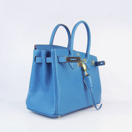 Hermes Birkin 30cm Togo Leather Handbags Blue Golden