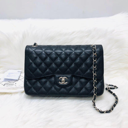 Classic Double Flap Jumbo Bag in Black Caviar with SHW
