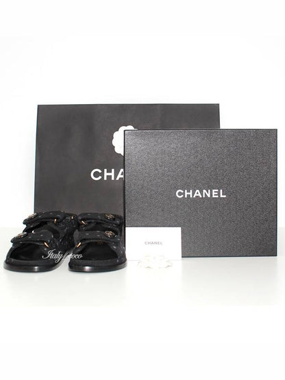 Printed Denim VelcroSandals Black Chanel