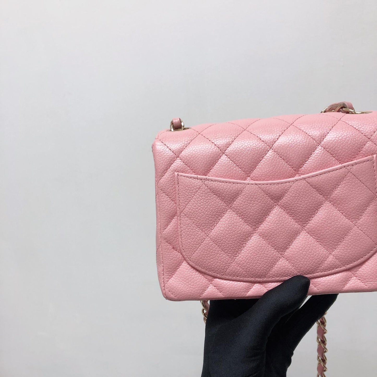 Vintage Mini Square Flap Bag in Pink Quilted Caviar Leather GHW