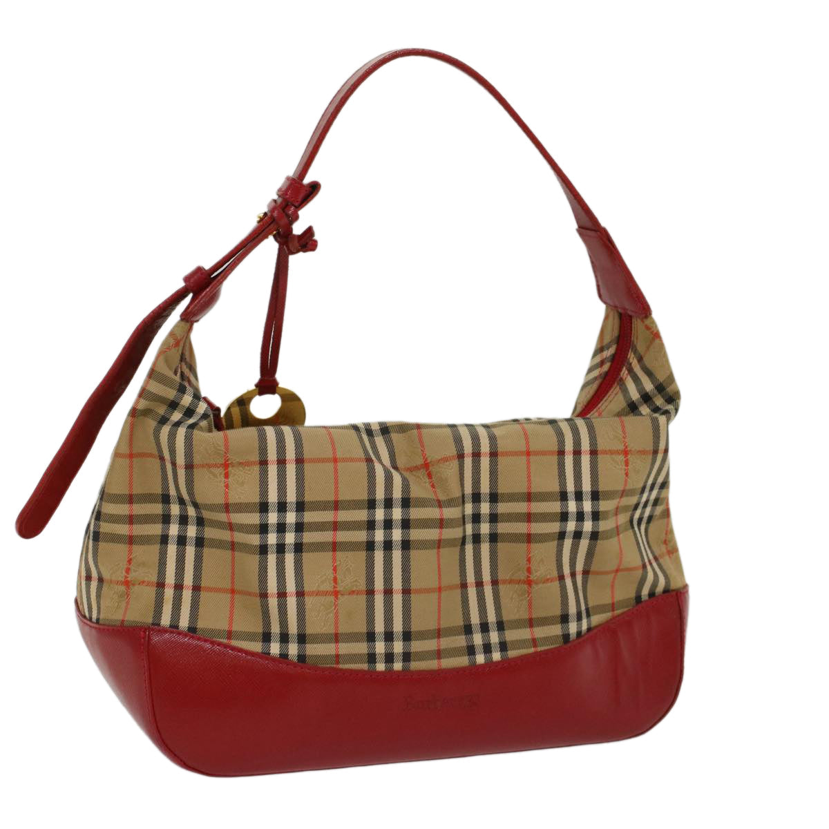 BurberrySs Nova Check Hand Bag Canvas Leather Beige Red Auth 53395