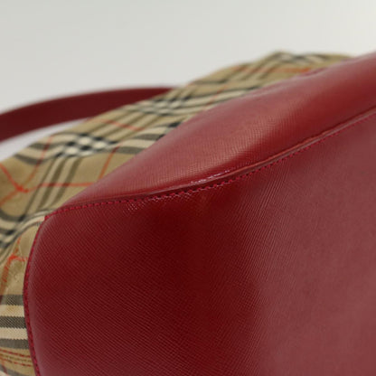 BurberrySs Nova Check Hand Bag Canvas Leather Beige Red Auth 53395