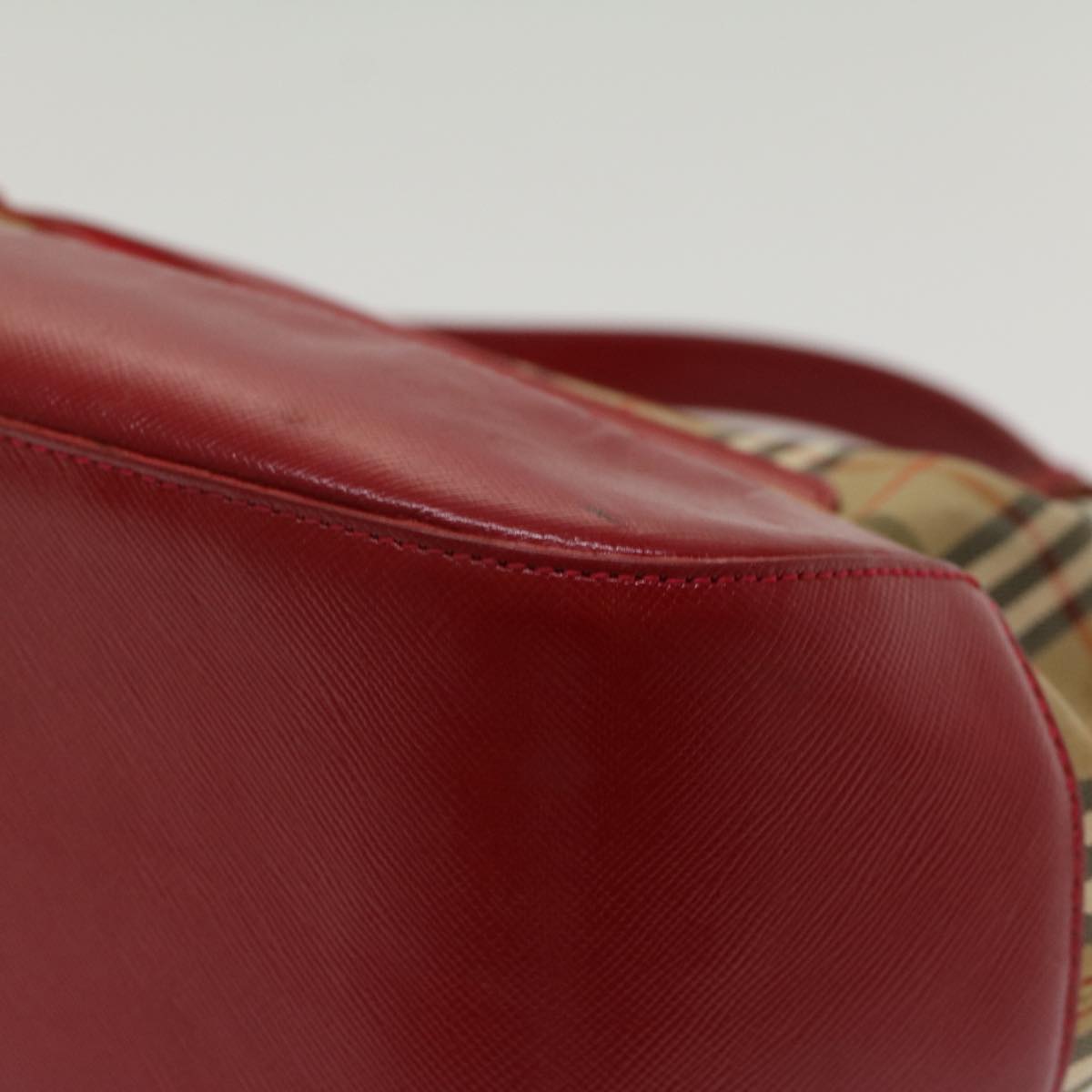 BurberrySs Nova Check Hand Bag Canvas Leather Beige Red Auth 53395