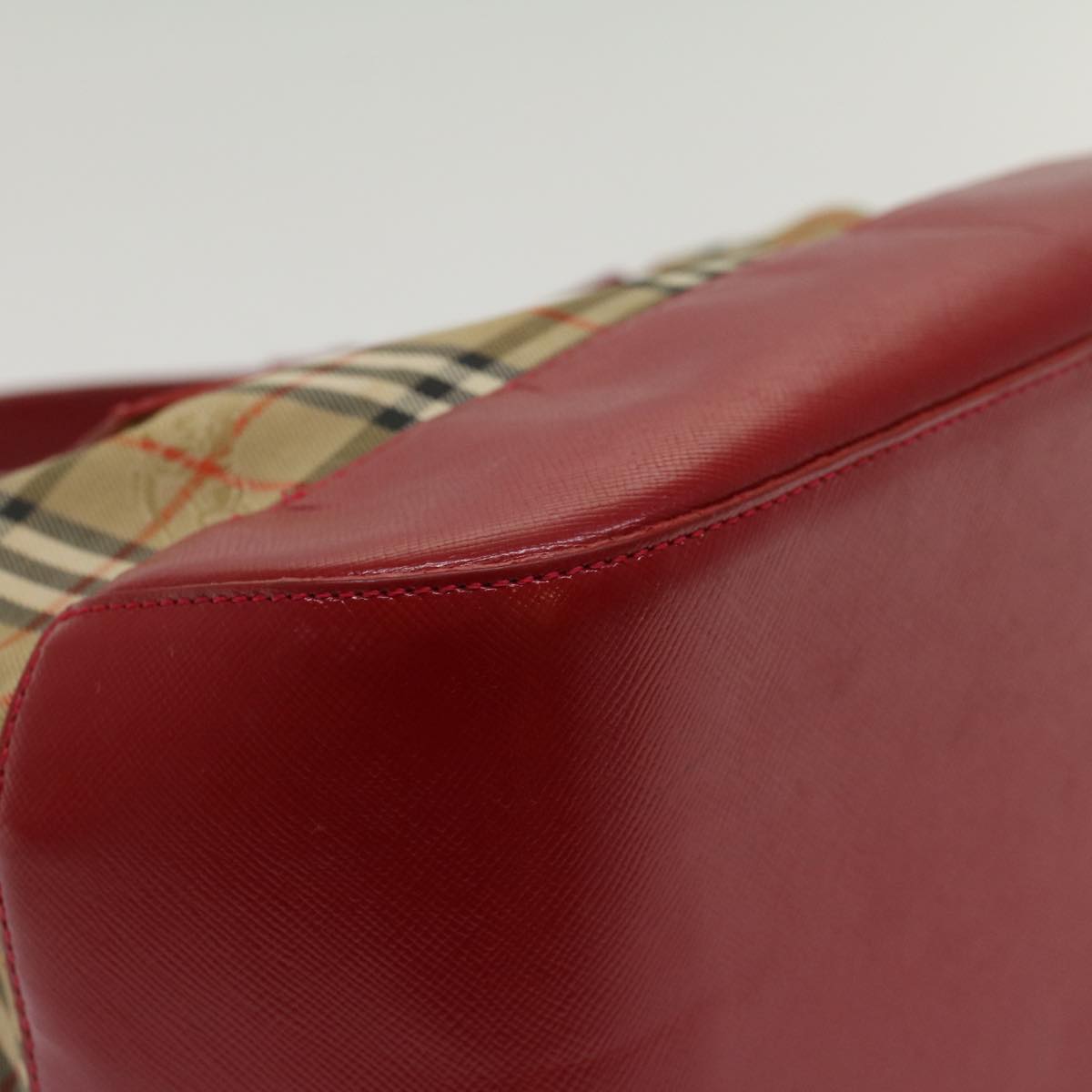 BurberrySs Nova Check Hand Bag Canvas Leather Beige Red Auth 53395