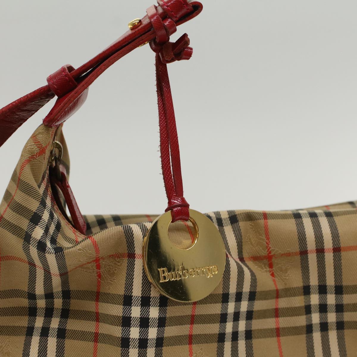 BurberrySs Nova Check Hand Bag Canvas Leather Beige Red Auth 53395