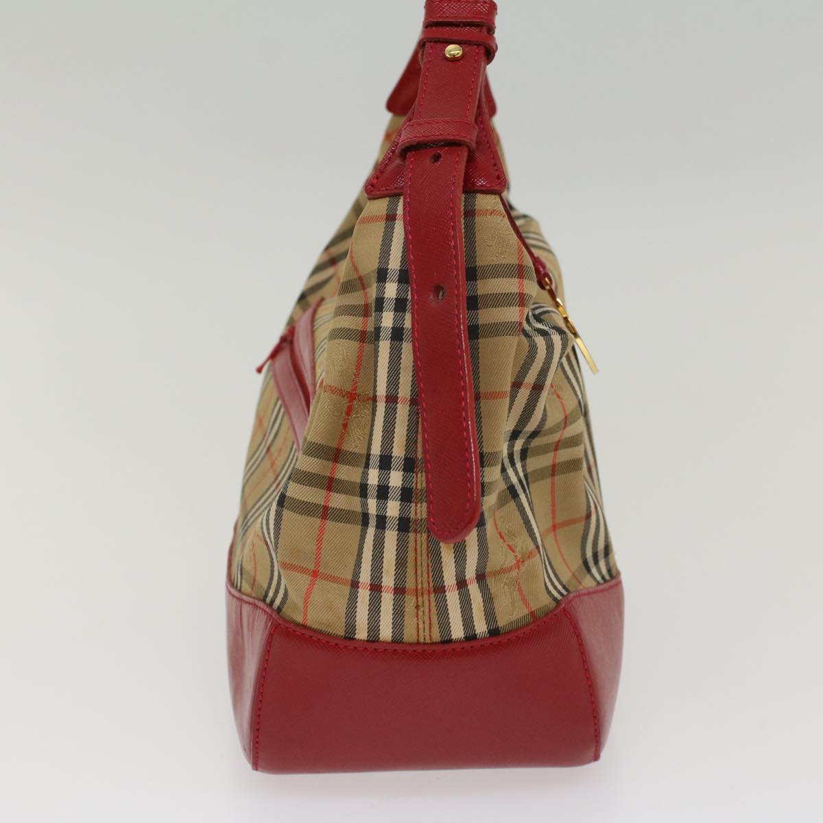 BurberrySs Nova Check Hand Bag Canvas Leather Beige Red Auth 53395