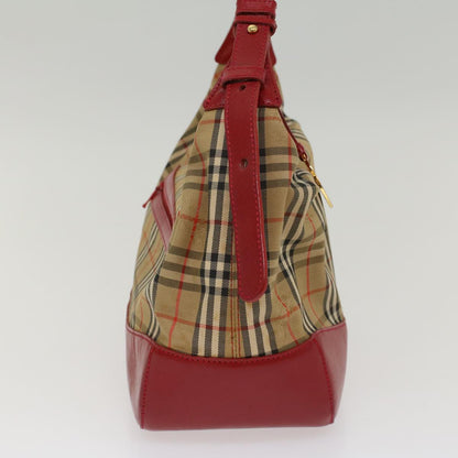 BurberrySs Nova Check Hand Bag Canvas Leather Beige Red Auth 53395
