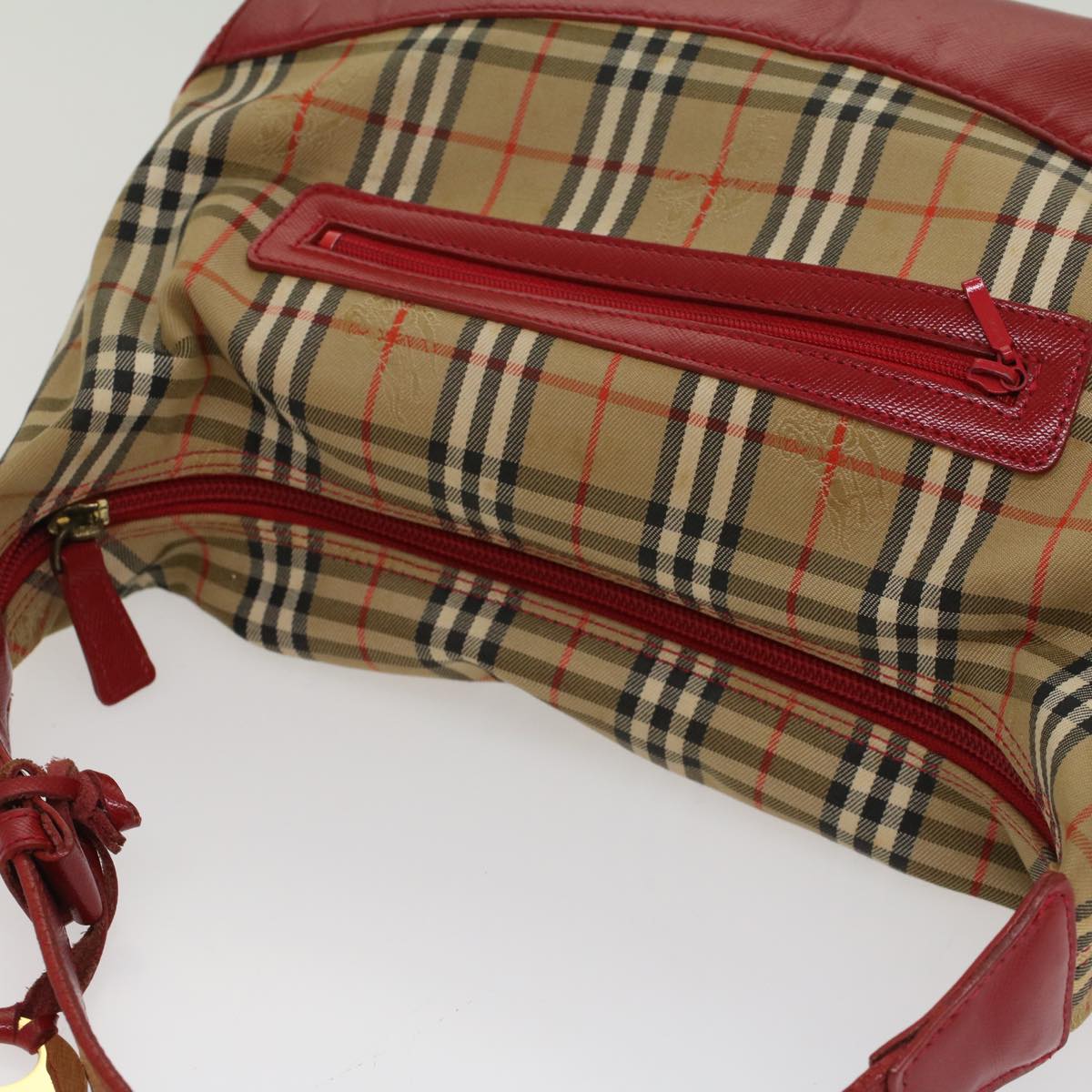 BurberrySs Nova Check Hand Bag Canvas Leather Beige Red Auth 53395