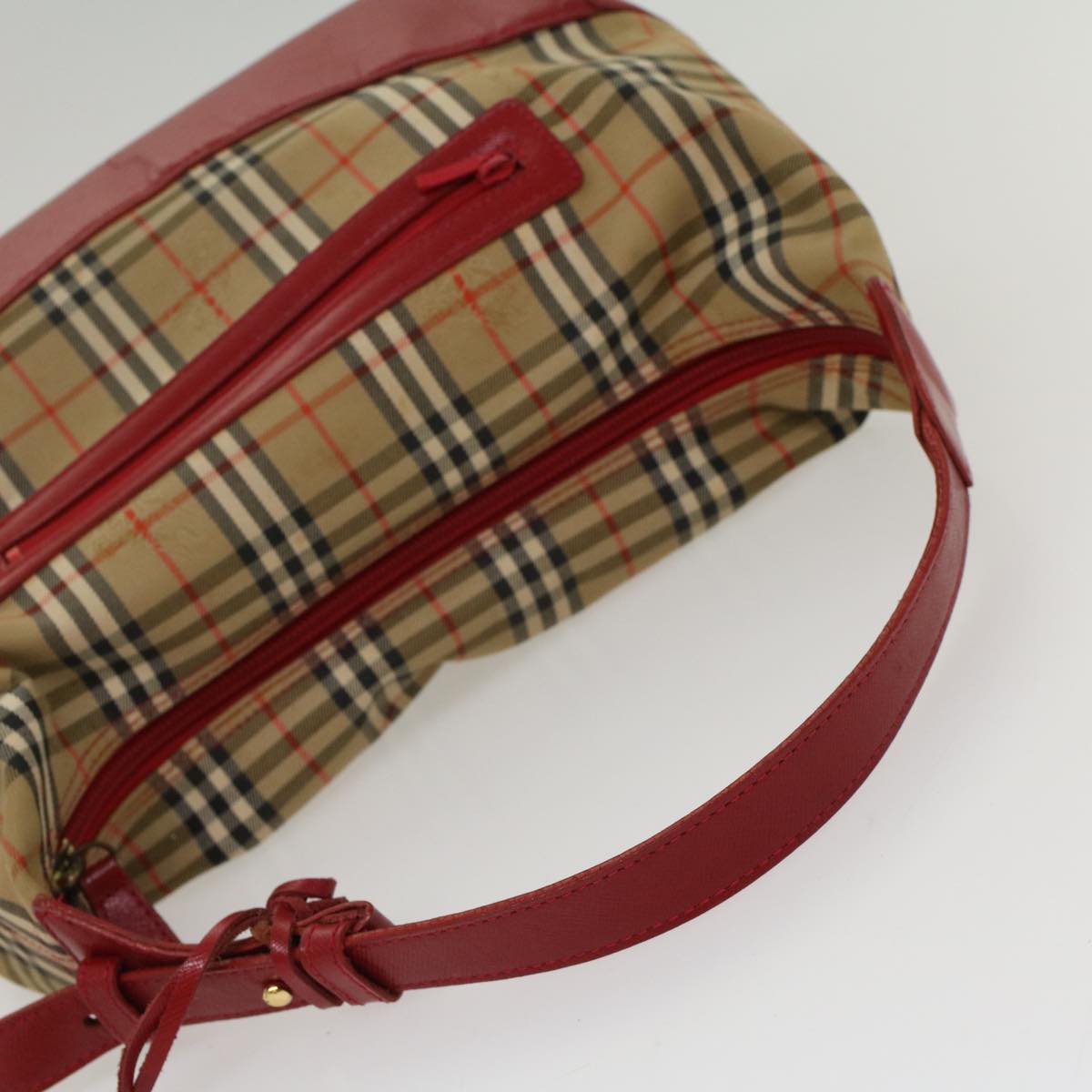 BurberrySs Nova Check Hand Bag Canvas Leather Beige Red Auth 53395