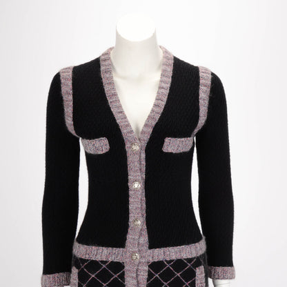Chanel Black & Purple Cashmere Camellia Button Dress FR 36