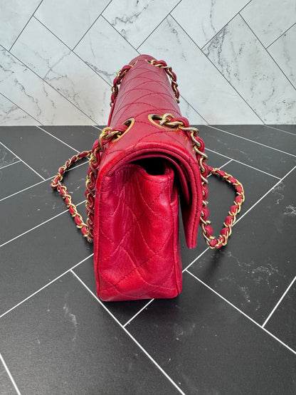 Chanel Red Small Quilted Lambskin Double Flap
