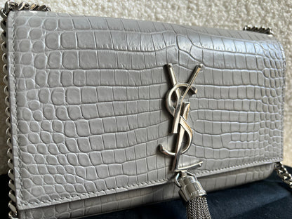 Yves Saint Laurent (YSL) Light Grey Croc Small Kate