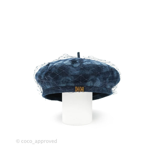 Christian Dior Arty Parisian Denim Beret With Veil