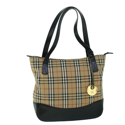 BurberrySs Nova Check Shoulder Bag Canvas Leather Beige Black Auth 53788