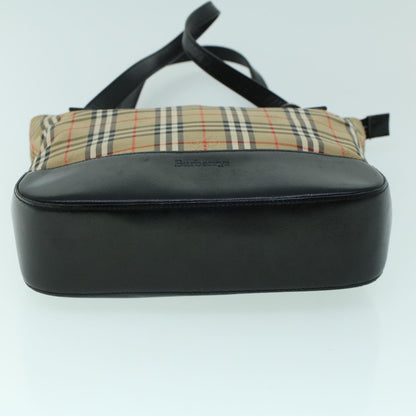 BurberrySs Nova Check Shoulder Bag Canvas Leather Beige Black Auth 53788