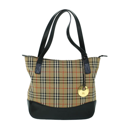 BurberrySs Nova Check Shoulder Bag Canvas Leather Beige Black Auth 53788