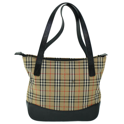 BurberrySs Nova Check Shoulder Bag Canvas Leather Beige Black Auth 53788
