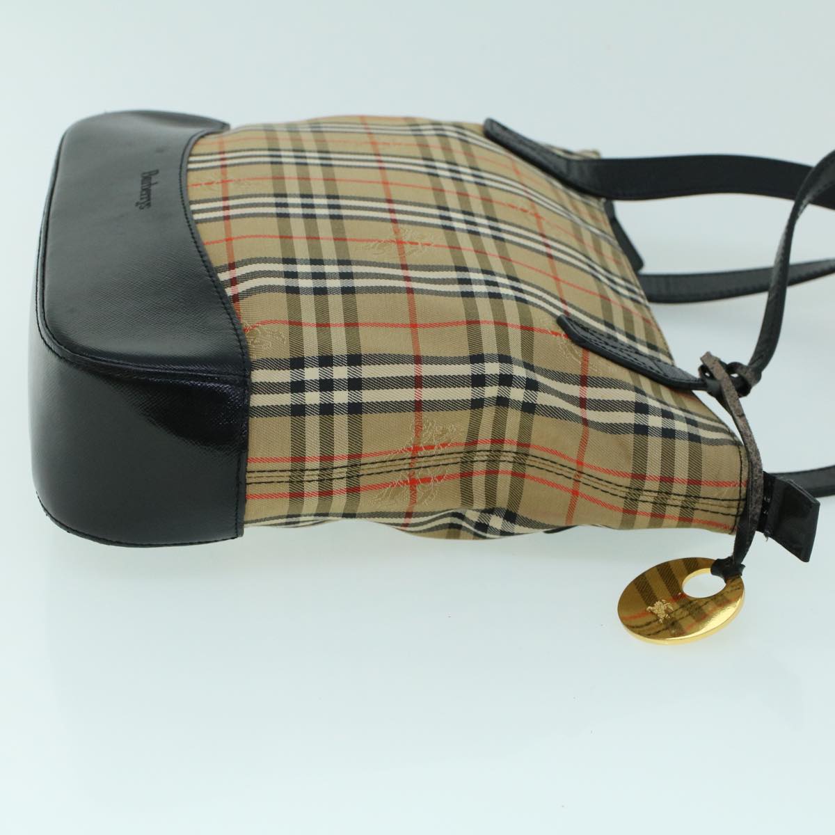 BurberrySs Nova Check Shoulder Bag Canvas Leather Beige Black Auth 53788