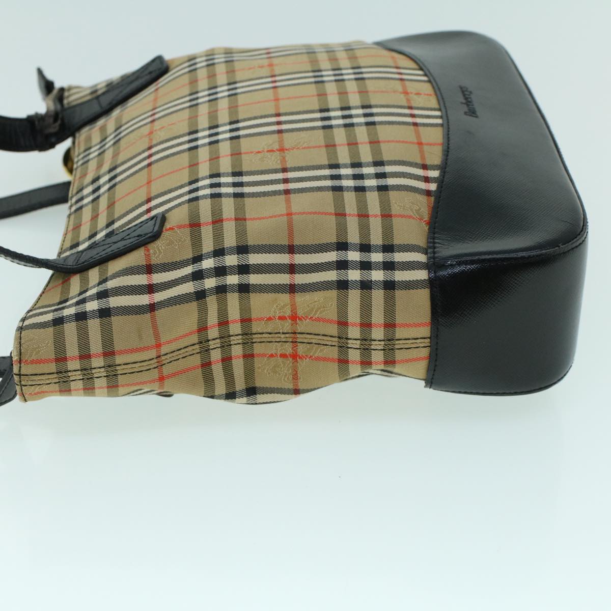 BurberrySs Nova Check Shoulder Bag Canvas Leather Beige Black Auth 53788