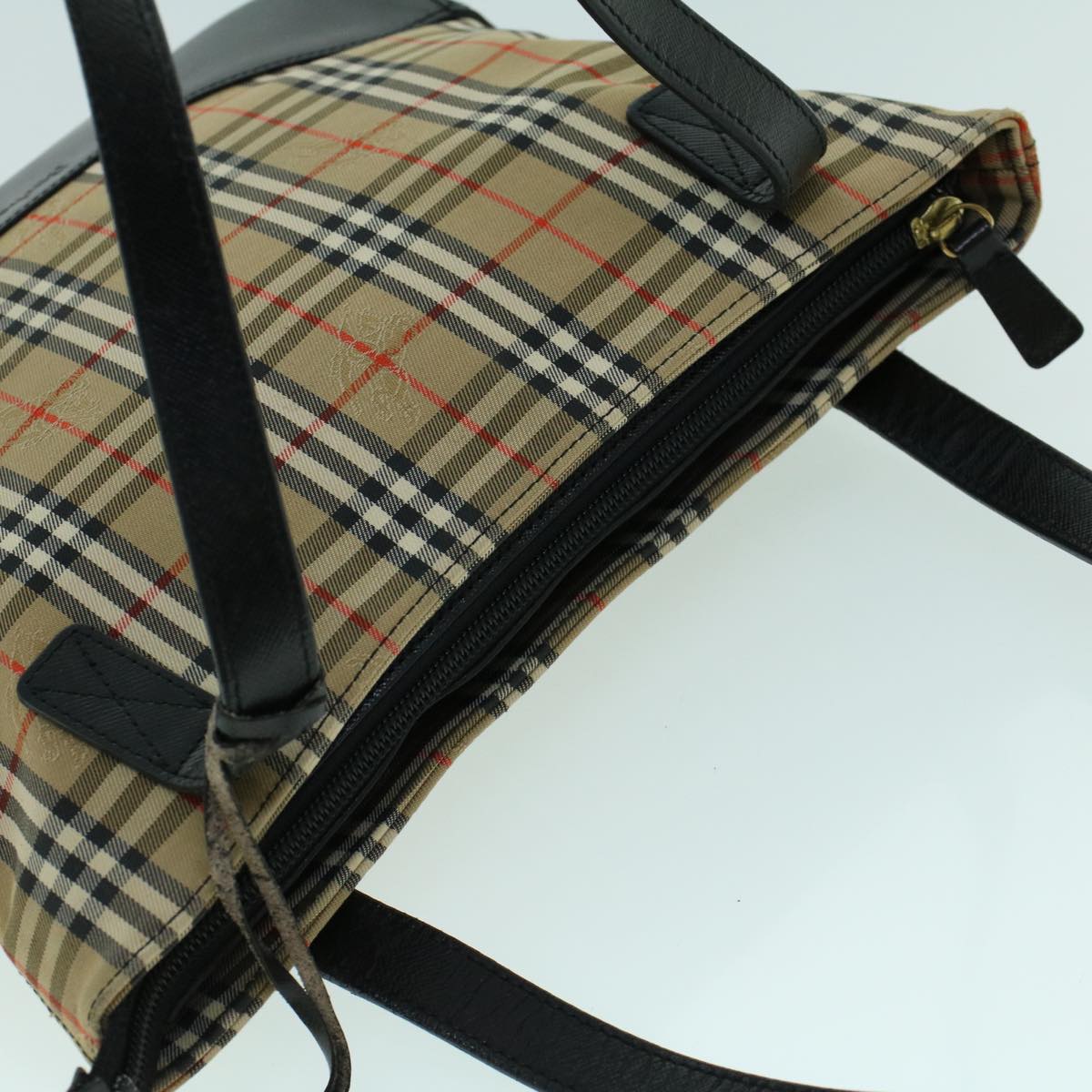 BurberrySs Nova Check Shoulder Bag Canvas Leather Beige Black Auth 53788
