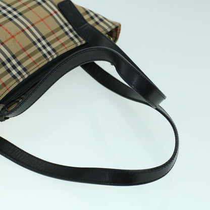 BurberrySs Nova Check Shoulder Bag Canvas Leather Beige Black Auth 53788