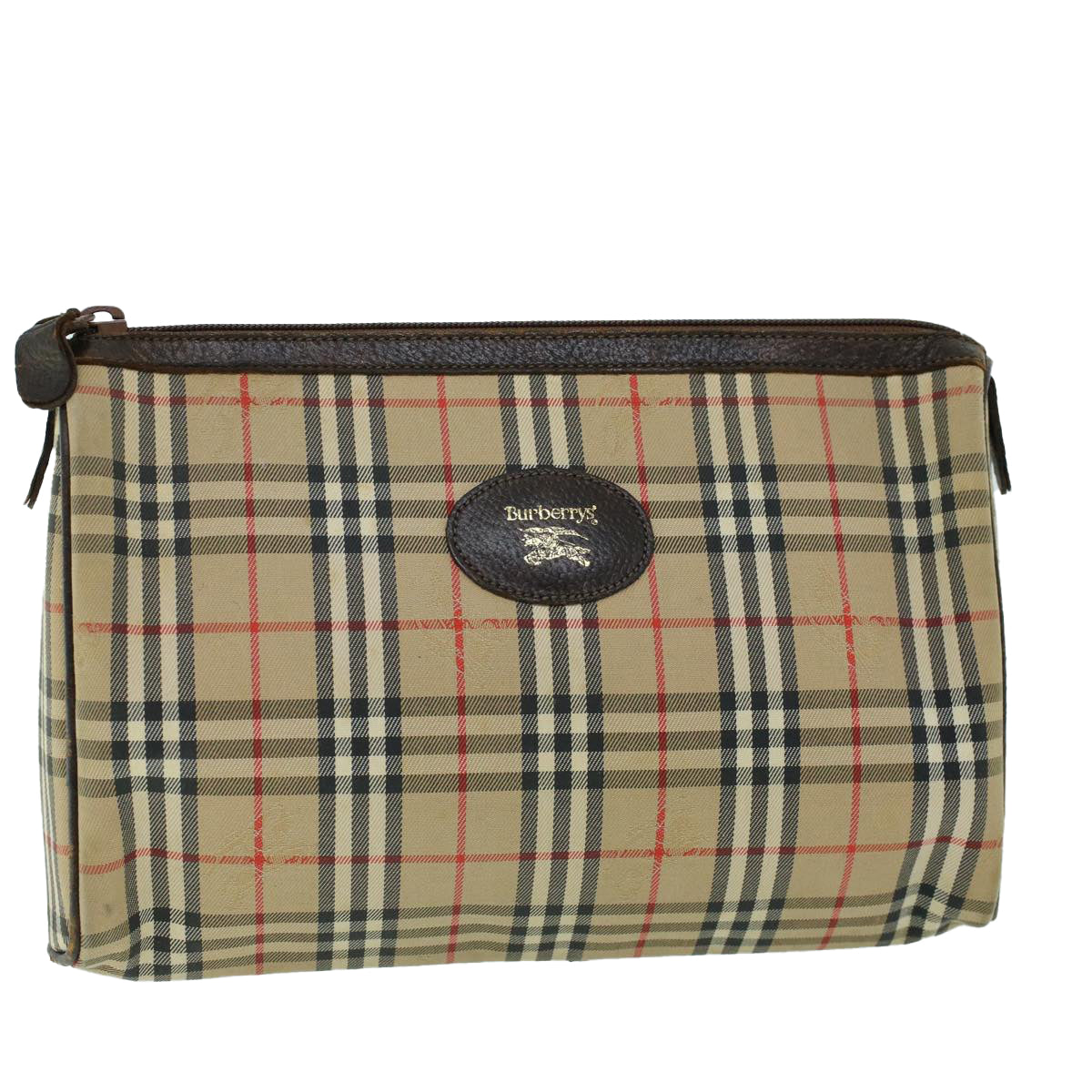BurberrySs Nova Check Clutch Bag Canvas Leather Beige Brown Auth 53792