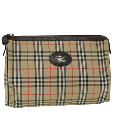 BurberrySs Nova Check Clutch Bag Canvas Leather Beige Brown Auth 53792