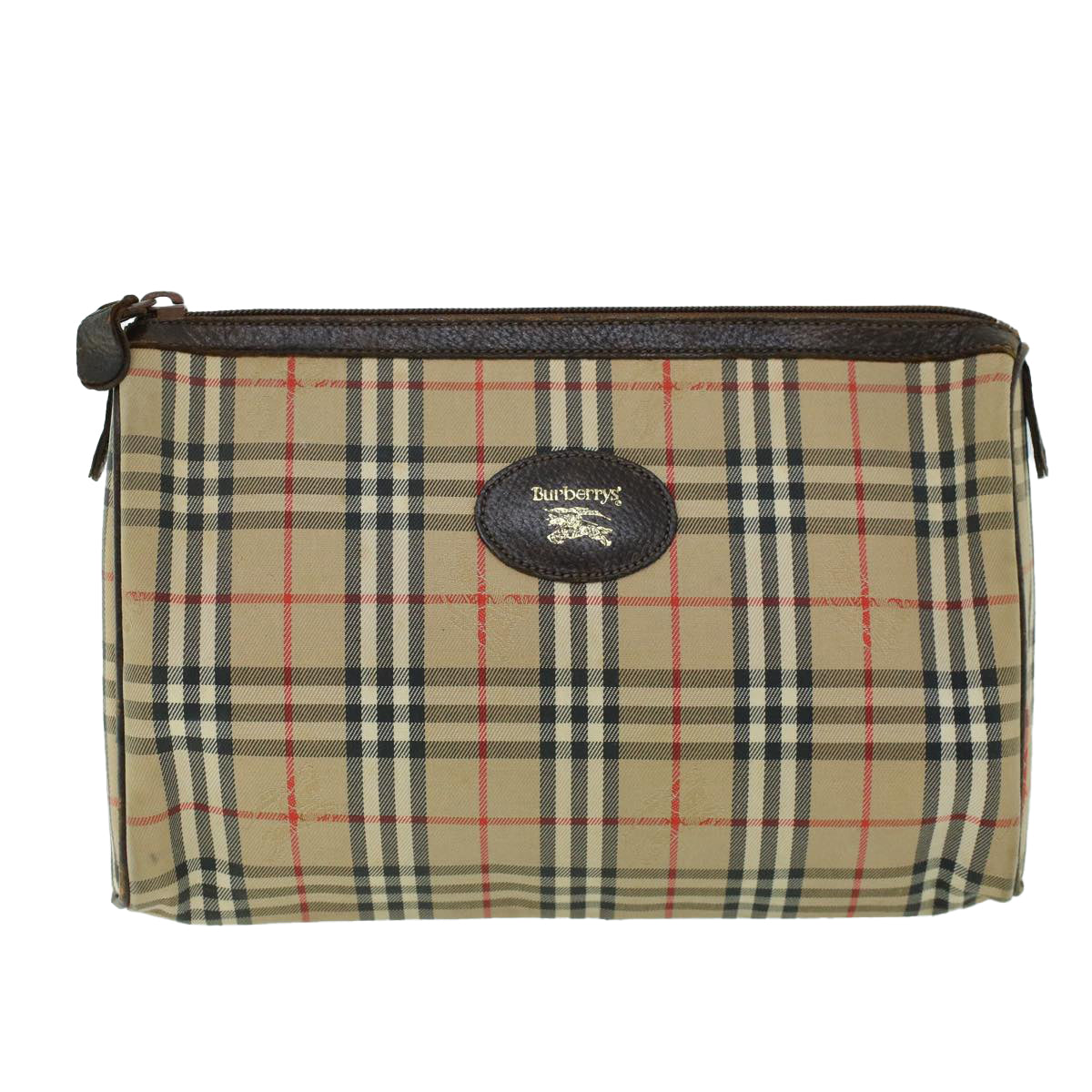 BurberrySs Nova Check Clutch Bag Canvas Leather Beige Brown Auth 53792
